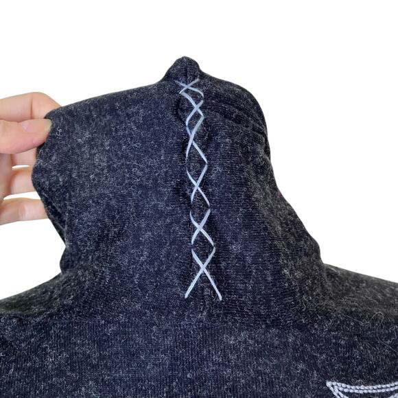 XT Sz Small Open Front Y2K Style Cardigan  Grunge Folk Embroidery Charcoal - Picture 14 of 16